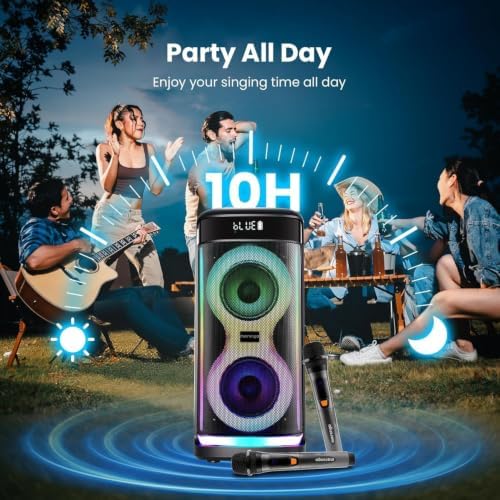 Karaoke Machine for Adults with 2 Wireless Mics, 500W(Peak) Party Speaker