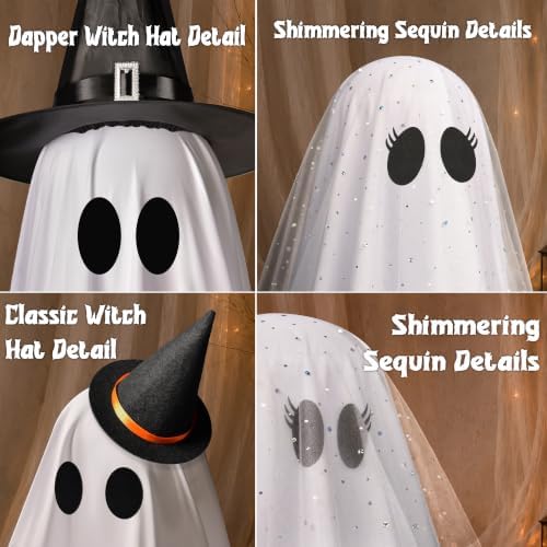 Halloween Decorations Indoor - Set of 3 Light Up Ghosts with Timer Remote