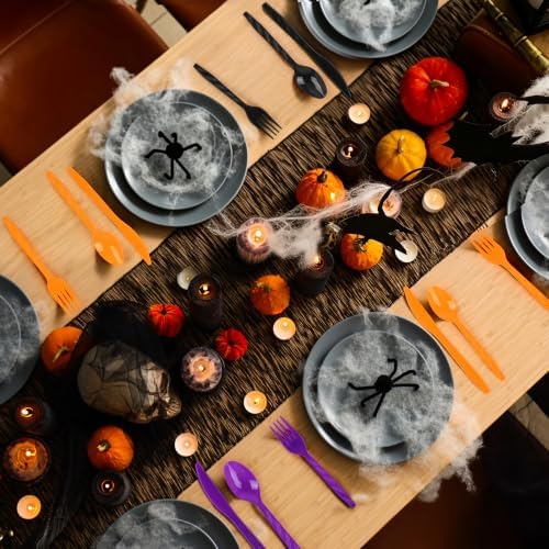Kochorie 90 Pieces Halloween Plastic Cutlery Set, Black Orange Purple