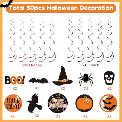 Blulu 50 Pcs Halloween Decorations Hanging Swirl Happy Halloween Decor