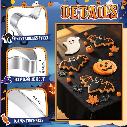 Teenyyou 3 Pcs Large Halloween Cookie Cutters Set 7.5 Inch Extra Large Pumpkin Bat Ghost Shapes Stainless Steel Metal Giant Cookie Cutters Molds for Halloween Day Baking Party Kitchen Accessories