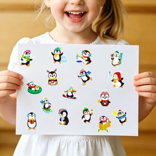 500PCS Penguin Stickers 16 Styles Little Penguin Sticker Rolls 1in Adorable Stickers Party Favors Waterproof Vinyl Sticker for Birthday Party Favors Envelopes Scrapbook Decorations