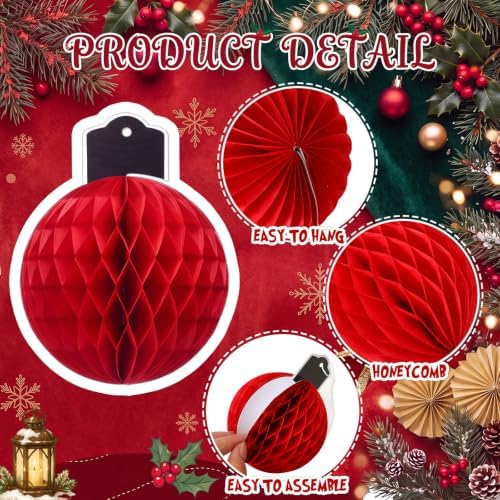 Gueevin 30pcs Christmas Party Decorations Honeycomb Hanging, 3D Tissue Paper Ball Light Bulb Hanging Ornaments, Colorful Holiday Lanterns for Christmas Tree, Table Centerpieces, Ceiling, Window Decor
