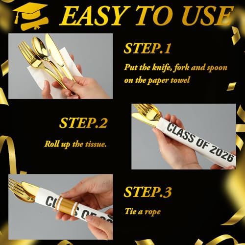 Gueevin 50 Set Graduation Plastic Silverware Set Graduation Party Supplies