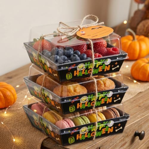 WorldBazaar 50PCS Halloween Charcuterie Boxes with Clear Lids Box