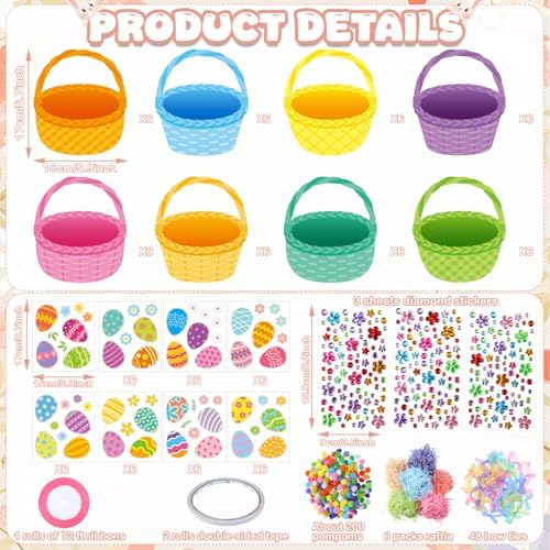 Funrous 48 Sets Crafts Kit Paper Crafts DIY Make Your Own Hanging Ornaments with Pompoms Diamond Stickers for Holiday Classroom Activities Party Favors, Easter Basket