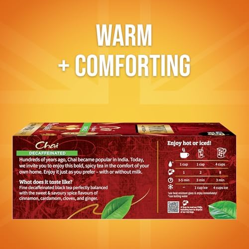 Twinings Decaffeinated Chai Individually Wrapped Bags, 100 Count (Pack of 1), Sweet, Savoury Spices, Enjoy Hot or Iced, 100 Teabags