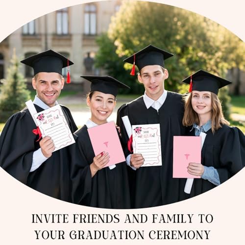 Graduation Invitations 2026 with Envelopes - 20 Pack Class of 2026 Pink bow Graduation Party Invitations, 4x6 Inch Fill-in Graduation Announcements for High School or College - A13