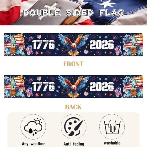 250th Anniversary America Banner, 1776-2026 USA 250 Years Patriotic Potio Banner, 4th of July Memorial Day Eagle Flag for Home Indoor Outdoor Party Decor Supplies