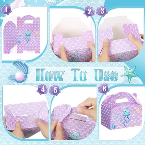 24 Pcs Mermaid Party Favors Treat Boxes Shell Pearl Mermaid Gift Bags
