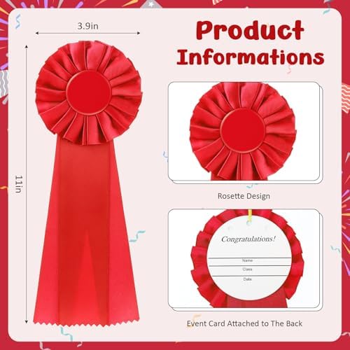 Suncalla 20 Pcs Award Ribbon Rosettes Blank Prize Winner Recognition,Red