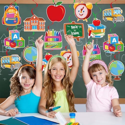 40Pcs Back to School Hanging Swirl Decorations, Classroom Ceiling Hanging Swirls Welcome Back to School Foil Swirls Streamers for Classroom Party Decorations