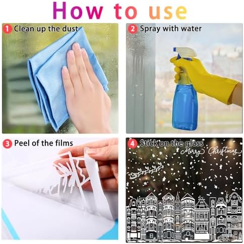 DIYDEC 15.1 * 27.3'' Large Christmas Window Clings 4Pcs Xmas White House Window Stickers for Glass Double Sided Winter Town Decals for Holiday Home Shop Decoration