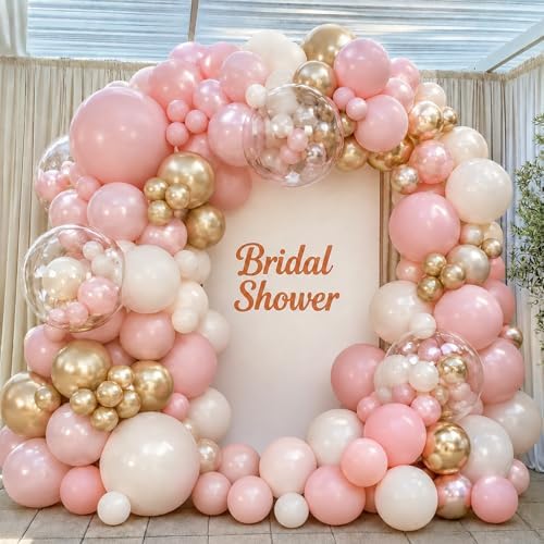 Dusty Pink Balloon Garland Arch Kit Double Stuffed Pearl White Gold