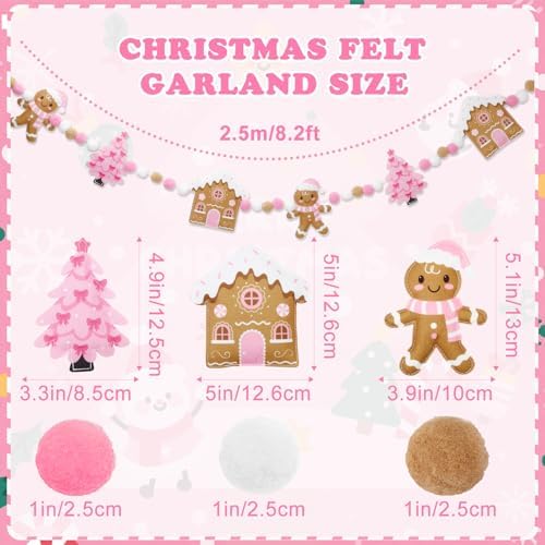 Jansun 8.2 Ft Pink Christmas 3D Felt Garland