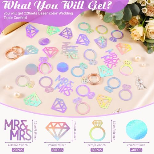 Sumind 220pcs Laser Silver Wedding Table Confetti Mr Mrs Diamond Ring Decor