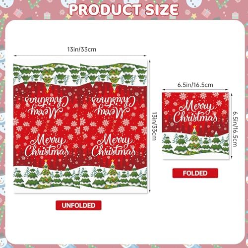 40 Pcs Merry Christmas Napkins - 13 Inch Christmas Cocktail Napkins Bulk, 3-Ply Red Disposable Xmas Tree Snowflakes Paper Hand Towels Tableware Set for Xmas Party Table Decorations Supplies Favors