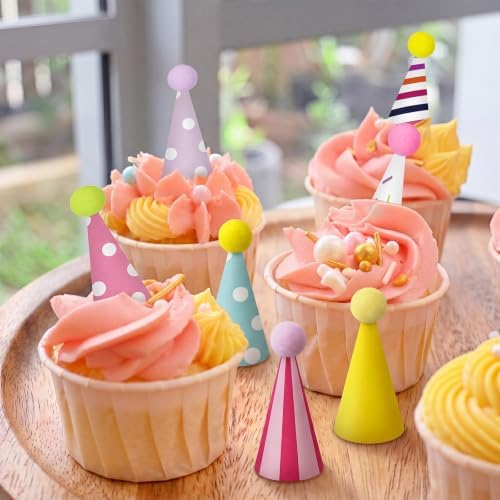 12 Pcs Mini Happy Birthday Hat Cupcake Toppers for Animal Figure