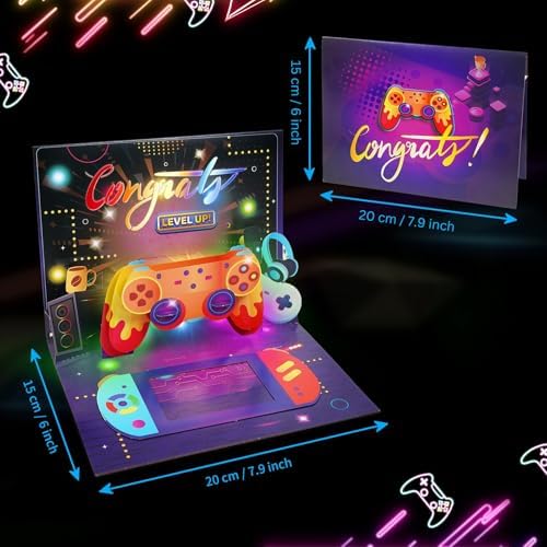 APOTODITO 3D Pop up Card for Gamers: Lights and Music Gift Cards with Built-in Money Holder Slots (for Insert Cash/Game Cards) - Perfect for Birthdays, Graduations