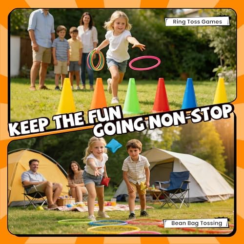 ropoda Field Day Games, Outdoor Carnival Games Potato Sack Race Bags for Adults and Kids, Bean Bags, Soft Plastic Cones,Ring Toss Set,Egg and Spoon Race, Outdoor Games Easter