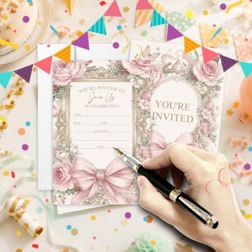 AEHIE 20 Sets Pink Floral Wedding Party Invitations With Envelopes
