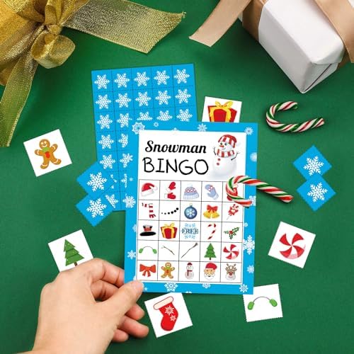 Christmas Games for Kids Adults, Xmas Snowman Bingo Cards Game 24 Players