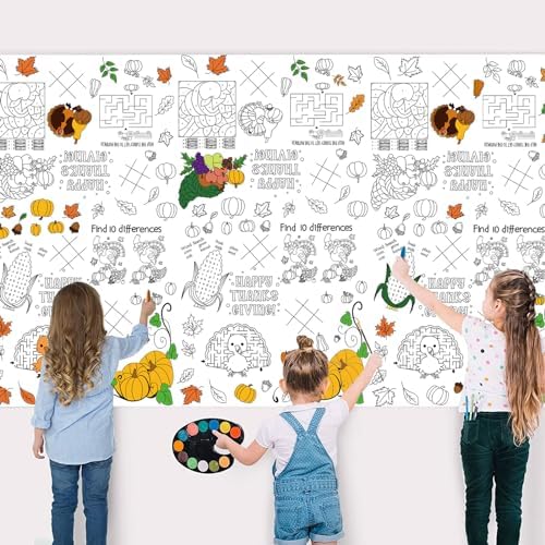 CCINEE Thanksgiving Coloring Table Cloth, Giant Paper Tablecloths for Kids Rectangle Coloring Disposable Placemats Fall Thanksgiving Turkey Table Cover for Home School Painting Crafts (Pack of 2)