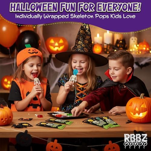 Skeleton Lollipops - Halloween Candy Individually Wrapped 24 Pack - Bulk Scary Suckers for Trick or Treat, Party Favors & Spooky Goodie Bags