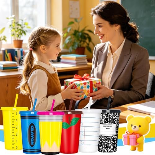 Jansun 12 Pack Back to School Teacher Reusable Coffee Cups Plastic Tumblers