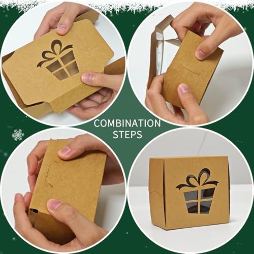 24 Packs Christmas Cookie Boxes with Window, Kraft Treat Box, 6 Styles