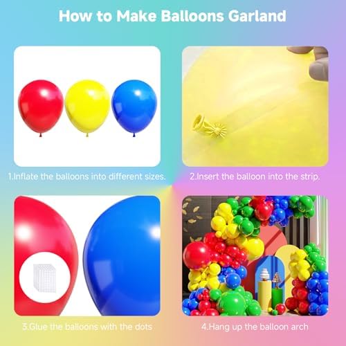 Red Yellow Blue Green Balloons Arch Kit, 131PCS Yellow Blue Red Balloons