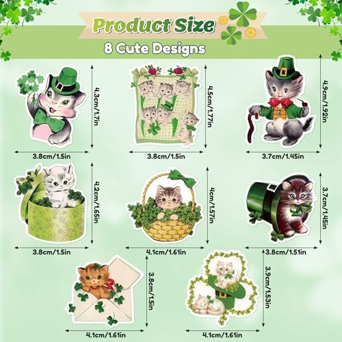 Eartim St Patrick's Day Vintage Cat Sticker Rolls Lucky Charms Stickers