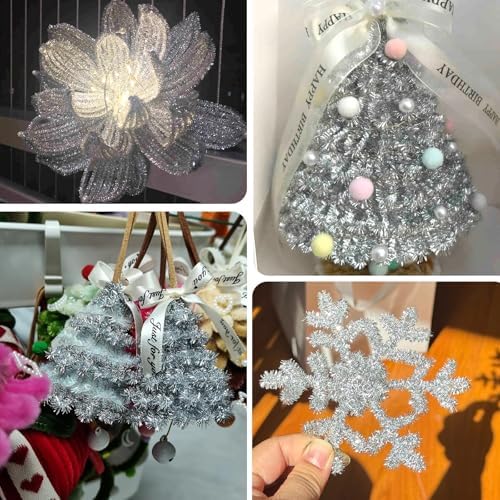 200Pcs Glitter Silver Pipe Cleaners Craft,Sparkly Pipe Cleaners,Art Aupplies Toys for Kids,DIY Craft Supplies for Halloween/Christmas Home Decor,Fidget Toys for Kids,Christmas Crafts for Girls 8-12