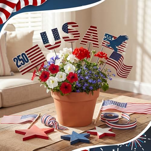 Pickmesh 6 Pcs 4th of July Outdoor Decor Metal Yard Signs 12 Inch USA Eagle