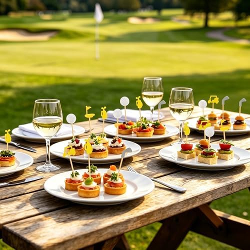 Aodaer 200 Pieces Golf Cocktail Picks for Appetizers 4.7 Inch Golf Themed Decorative End Fruit Toothpicks Skewers Bamboo Cocktail Picks for Sports Catered Events Buffet Party Supplies, Yellow