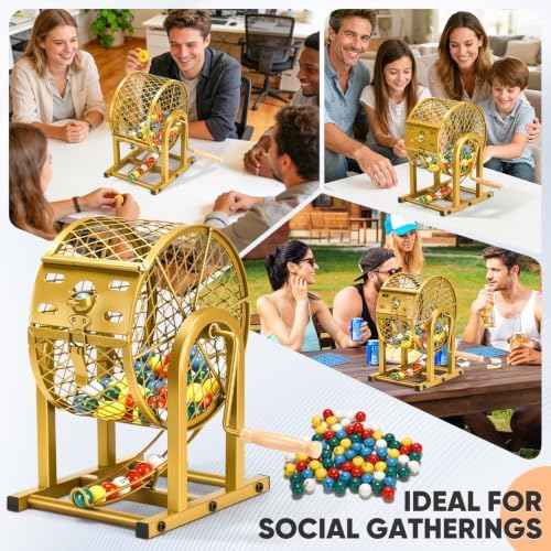 HVDI 12" Bingo Game Set, 10 Reusable Bingo Cards with Sliding Windows Bingo Sets, High-Definition Printed Bingo Balls with Cage & Storage Bag for Game Night Adults Large Group Family Parties