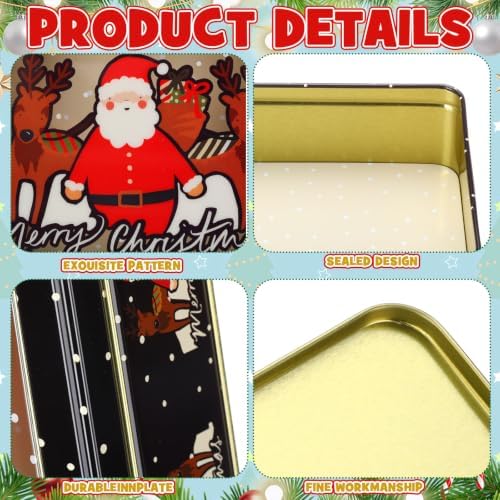 Landhoow 6 Pcs Christmas Cookie Tins with Lids Metal Gift Boxes,Style 2