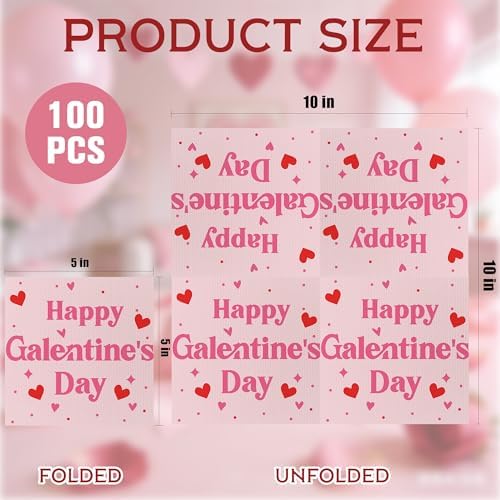 100 Pack Galentines Day Napkins Disposable Folded 10 x 10 Inches Galentine Party Decorations Pink, Cocktail Napkins for Girls Ladies Valentines Party Supplies Paper Towel Disposable Towel