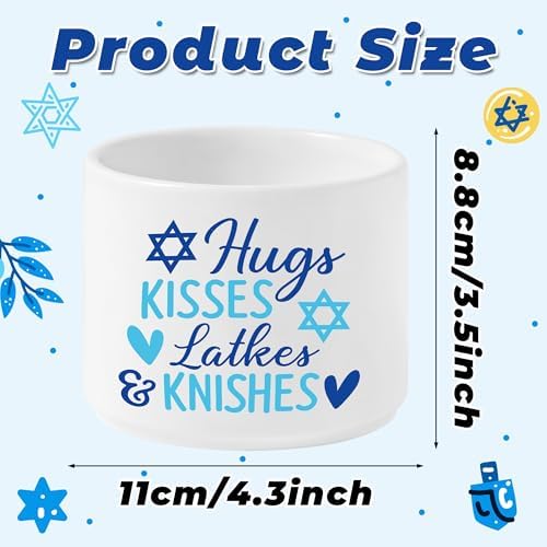 Candy Dish Cauldron, Hanukkah Mini Ceramic Candies Bowl Tiered Tray Decor, Snack Serving Bowl Table Wishes Accents for Themed Party Home Kitchen Events Gifts (Hugs Kisses Latkes Knishes)