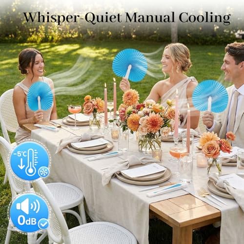 JOHOUSE Decorative Round Hand Fan Foldable, 12 Packs Blue Paper Fans
