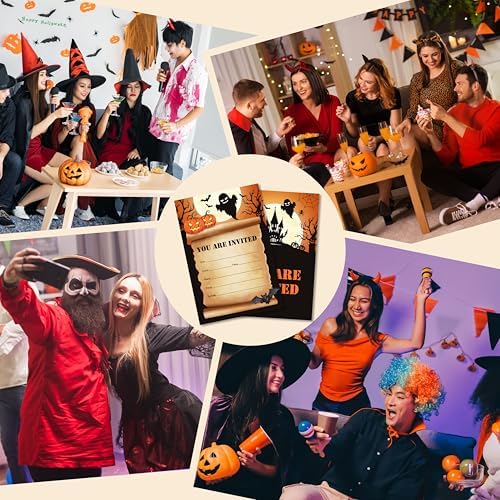Halloween Party Invitations, Hunting House Invites Cards With Envelopes, Fall Holiday Celebration Favors Supplies, 25pcs Invitation Card for Halloween Wedding Birthday Baby Shower -09