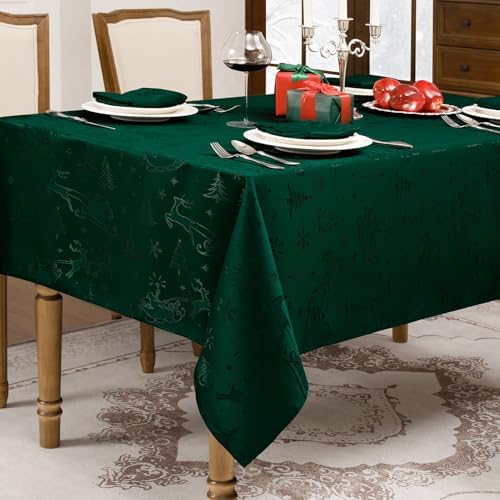 Romanstile Green Christmas Jacquard Rectangle Tablecloth, 60 x 120 Inch