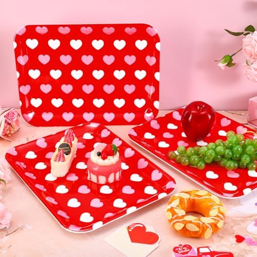 JarThenaAMCS 3Pcs Valentine' s Day Serving Trays Reusable Serving Dishes Red Pink Heart Decorative Platter for Wedding Party Sharing Snacks Fruits Dessert, 13 x 10 Inch