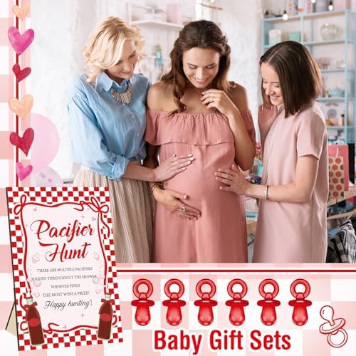 Thyle 51 Pcs Shes Ready to Pop Baby Shower Decorations Pacifier Hunt Shes About to Pop Baby Shower Games Include Hunt Sign and 50 Acrylic Pacifiers for Gender Reveal Party Decoration