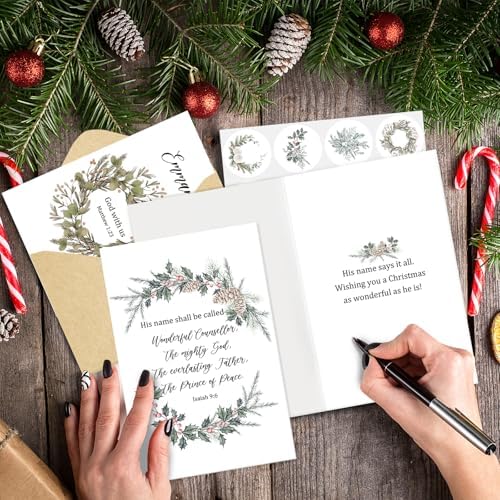 SuperShunhu 24 Pack Christian Christmas Cards, 6 Designs Religious Xmas Cards with Christmas Blessings Inside, Scripture Holiday Greeting Cards With Bible Verses