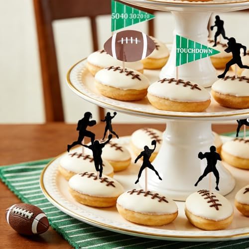 Football Cupcake Toppers, 24 PCS Foot Ball Touchdown Players Cupcake Toppers, Food Picks Toppers Cake Decorations for Football Party Decorations 2026 Sports Themed party Supplies