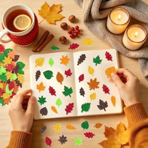 Foam Stickers, 511 PCS Glitter Foam Fall Leaf Stickers, 7 Colors