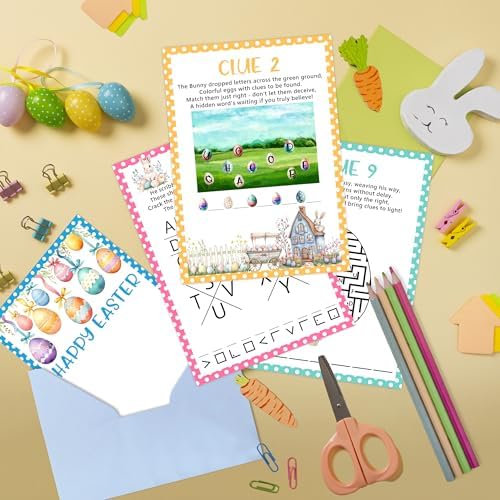 Easter Scavenger Hunt Games, Easter Treasure Hunt Clues Game Cards, Family Party Games for Kids and Adults, Holiday Party Game for Activities Decorations Supplies, 5x7 Inch (Indoor)-A03