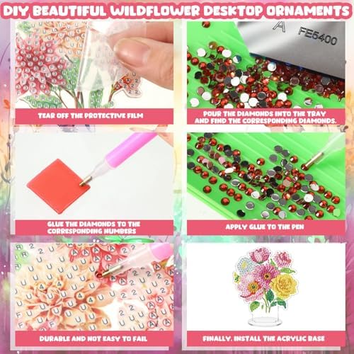 Kosiz 9 Pcs Wildflower Diamond Art Tabletop Decor Flower Diamond Art Kits