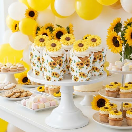 Maxdot 200 Pcs Sunflower Tulip Cupcake Liners for Baking Sunflower Paper Muffin Baking Cups Flower Tulip Muffin Liners Wrappers for Thanksgiving Baby Shower Wedding Birthday Party Decor